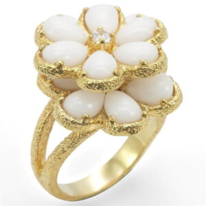 Gold Brass Ring with Synthetic Glass, White - Size 7