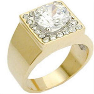 Gold & Rhodium Brass Ring with AAA Grade CZ, Clear - Size 11