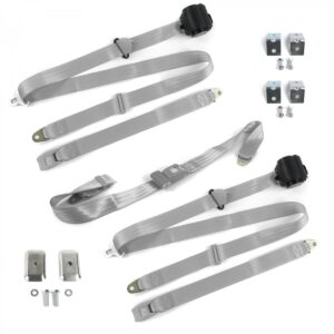 Gray & Grey Retractable Bench Seat Belt Kit with Bracketry for 1935-1940 Chevy Truck Standard 3 Point - 3 Belts