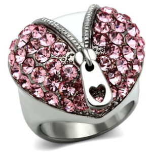 High Polished No Plating Stainless Steel Ring with Top Grade Crystal, Rose - Size 6
