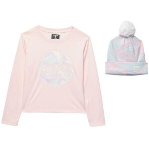 Hurley Kids Long Sleeve Tee with Pom Beanie (Big Kids) (Arctic Pink) Girl's Active Sets