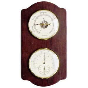 International Brass Quartz Clock Barometer with Thermometer - Ash Wood