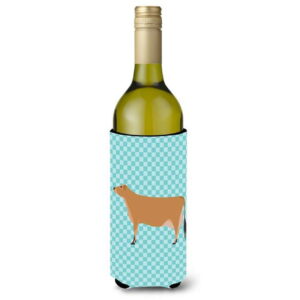 Jersey Cow Blue Check Wine Bottle Beverge Insulator Hugger