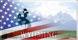 KC-12468 1.5 x 3 in. Wyoming with American Flag Novelty Metal Key Chain