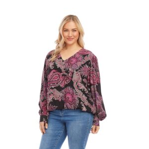 Karen Kane Plus Size V-Neck Blouse (Paisley) Women's Clothing