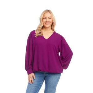 Karen Kane Puff Sleeve Top (Magenta) Women's Clothing