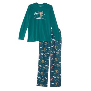 L.L.Bean Flannel Pajamas (Little Kids) (Emerald Spruce Moose) Pajama Sets