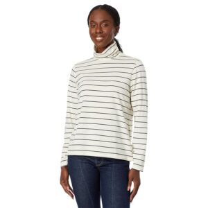L.L.Bean Petite Soft Stretch Supima Turtleneck Long Sleeve Stripe (Sailcloth/Classic Navy) Women's Clothing