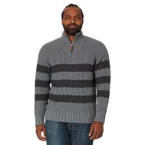 L.L.Bean Signature Cotton Fisherman Sweater 1/4 Stripe (Gray Heather) Men's Clothing