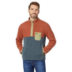 L.L.Bean Sweater Fleece Sherpa Hybrid Pullover (Warm Umber/Rangeley Blue) Men's Clothing
