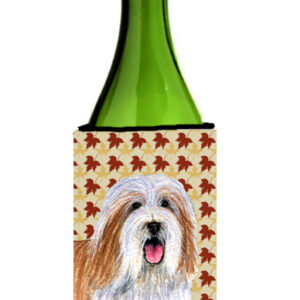 LH9105LITERK Bearded Collie Fall Leaves Portrait Wine Bottle Hugger