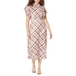 LITTLE MISTRESS Check Frill Sleeve Midi Dress (Multi) Women's Dress