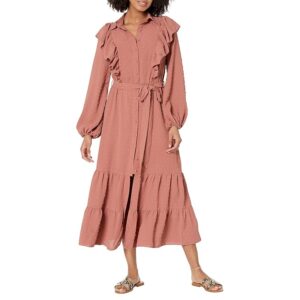 LITTLE MISTRESS Coral Rose Dobby Spot Midi Shirt Dress (Coral Rose) Women's Dress