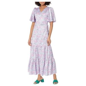 LITTLE MISTRESS Floral Satin Maxi Wrap Dress (Multi) Women's Dress