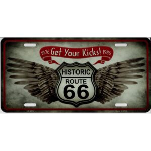 LP-8574 6 x 12 in. Route 66 Sign with Wings Metal License Plate