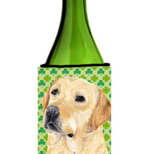 Labrador Yellow St. Patricks Day Shamrock Portrait Wine bottle sleeve Hugger - 24 oz.