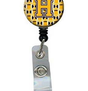 Letter H Football Black, Old Gold & White Retractable Badge Reel