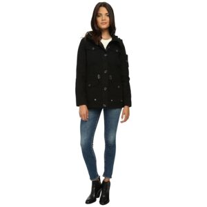 Levi's(r) Washed Cotton Fashion Four-Pocket Military w/ Hood (Black) Women's Clothing