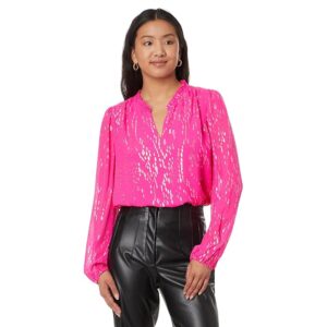 Lilly Pulitzer Giana Long Sleeve Silk To (Pink Palms Fish Clip Chiffon) Women's Clothing