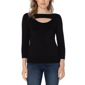Liverpool Los Angeles 3/4 Sleeve Sweater with Rhinestones (Black) Women's Sweater