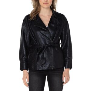 Liverpool Los Angeles Belted Moto Jacket (Black Crackled Coated Knit) Women's Vest