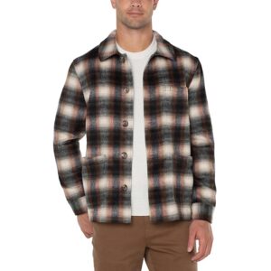 Liverpool Los Angeles Patch Pocket Shacket (Cream/Rust Multi) Men's Short Sleeve Knit