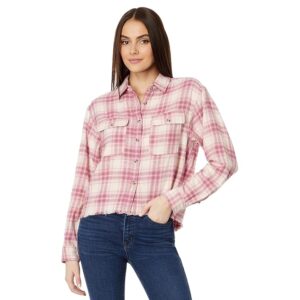 Lucky Brand Raw Edge Cropped Plaid (Pink Blush Plaid) Women's Clothing