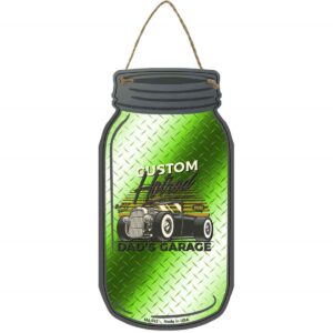 MJ-592 4 x 8 in. Custom Hot Rod Diamond Novelty Metal Mason Jar Sign, Green