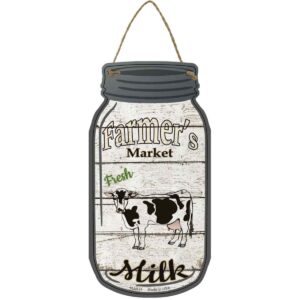 MJ-924 4 x 8 in. Cow Milk Farmers Market Novelty Metal Mason Jar Sign