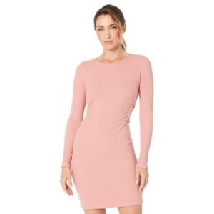 MONROW Brushed Rib Dress w/ Circular Cutout (Dry Rose) Women's Clothing