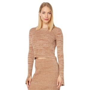 MONROW Cosmo Rib Sweater Long Sleeve Top (Golden Brown) Women's Clothing