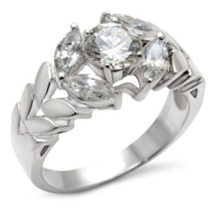 Matte Rhodium & Rhodium 925 Sterling Silver Ring with AAA Grade CZ, Clear - Size 5