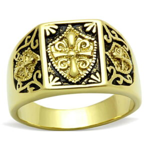 Men IP Gold Stainless Steel Ring with Epoxy in Jet - Size 12