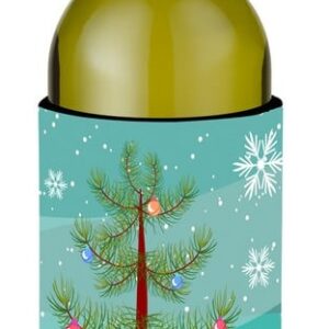 Merry Christmas Tree Pekingnese Tan Wine Bottle Beverge Insulator Hugger