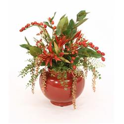 Mixed Berries & Flowers in Rust Red Ceramic Planter