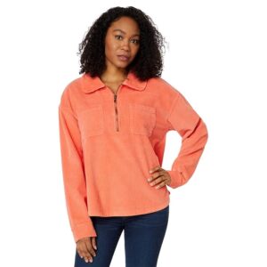 Mod-o-doc Washed Corduroy Long Sleeve 1/2 Zipped Shacket (Sweet Potato) Women's Clothing