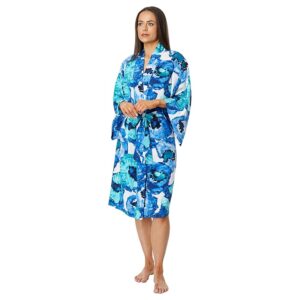 Natori Poppy Satin Robe (Blue Combo) Women's Robe