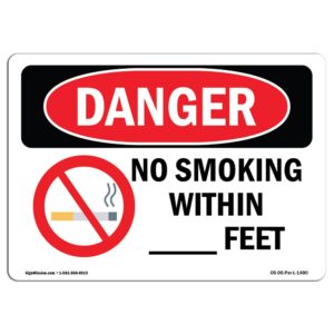 OS-DS-A-710-L-1480 7 x 10 in. OSHA Danger Sign - Custom No Smoking within - Feet
