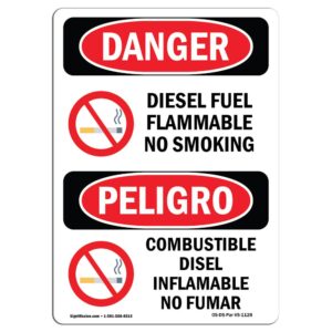 OS-DS-A-710-VS-1128 7 x 10 in. OSHA Danger Sign - Diesel Fuel Flammable No Smoking Bilingual