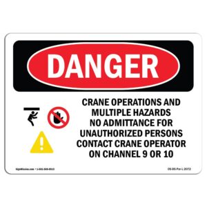 OS-DS-D-35-L-2072 OSHA Danger Sign - Crane Operations & Multiple Hazards