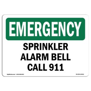 OS-EM-D-35-L-10421 OSHA Emergency Sign - Sprinkler Alarm Bell Call 911