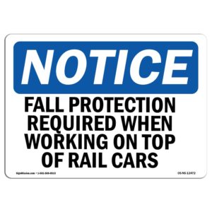 OS-NS-A-710-L-12472 7 x 10 in. OSHA Notice Sign - Fall Protection Required When Working On