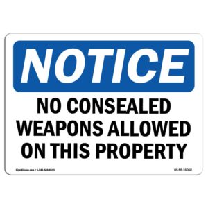 OS-NS-A-710-L-16068 7 x 10 in. OSHA Notice Sign - No Concealed Weapons on Property