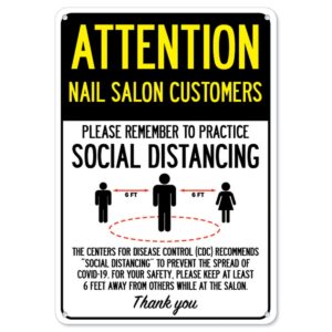 OS-NS-P-710-25363 Covid-19 Notice Sign - Attention Nail Salon Customers Practice Social Distancing