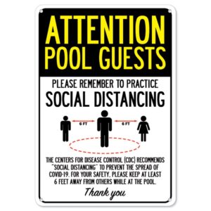 OS-NS-P-710-25370 Covid-19 Notice Sign - Attention Pool Guests Practice Social Distancing