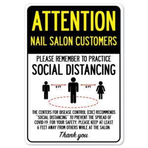 OS-NS-RD-710-25363 Covid-19 Notice Sign - Attention Nail Salon Customers Practice Social Distancing