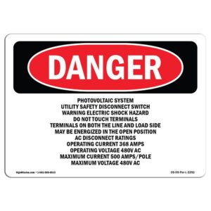 OSHA Danger Sign - Photovoltaic System Utility Safety Disconnect