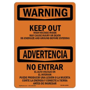 OSHA Warning Sign - Keep Out Voltage Injury Death Bilingual