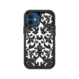 OTDIP12MI-Black Damask Skin for OtterBox Defender iPhone 12 Mini - Black Damask