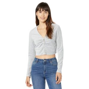 Only Hearts Charli Velour Pearl Button Cardi (Heather) Women's Clothing